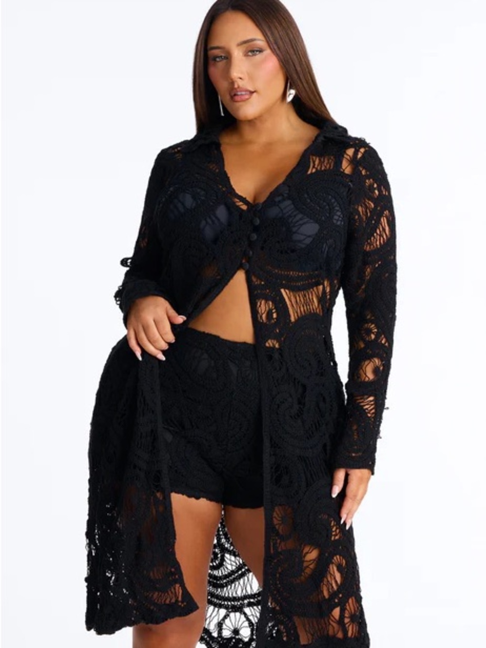 Fashion Nova Black Crochet Longline